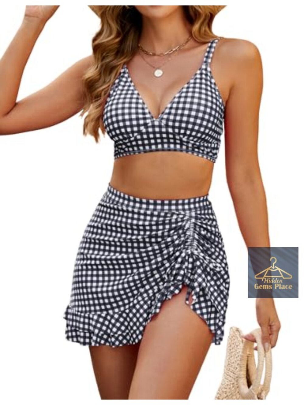 Women's High Waisted Bikini Set Tummy Control Swimsuit with Skirt Retro Ruched